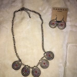 Bronze teardrop necklace and earrings